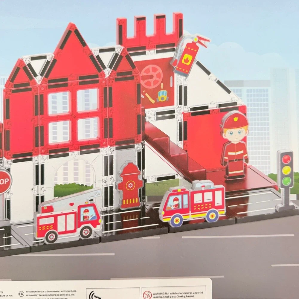 Magnetic Tiles Fire Station Creative Open-Ended Play Skill Building Set